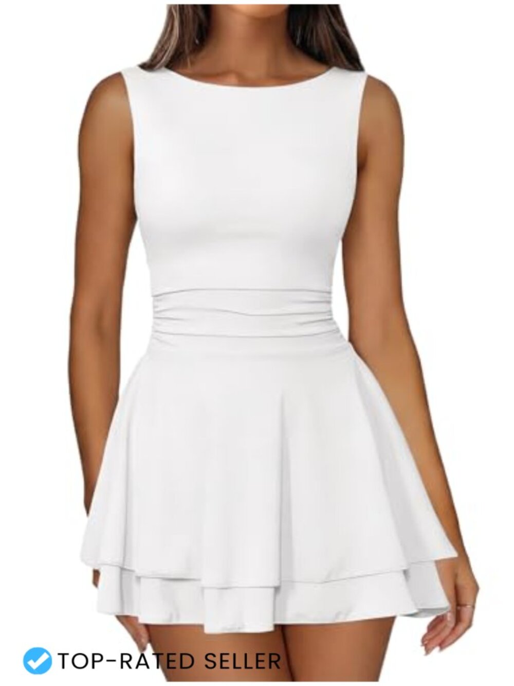 Sleeveless Mini Dress Boat Neck Tiered Ruffle Hem Party Club Night Out